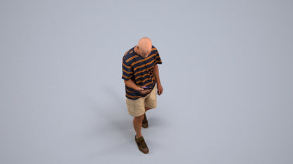 scanned 3D senior man casual walking, photogrammetry people for Enscape and V-Ray, back view render
