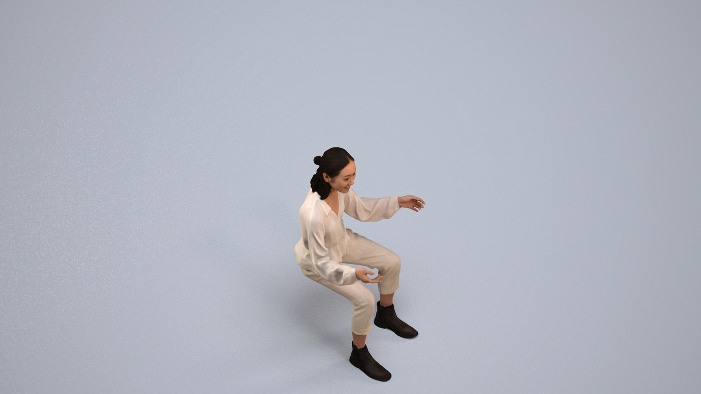 3D scanned woman sitting casual, photorealistic archviz people for Enscape and SketchUp, back view render