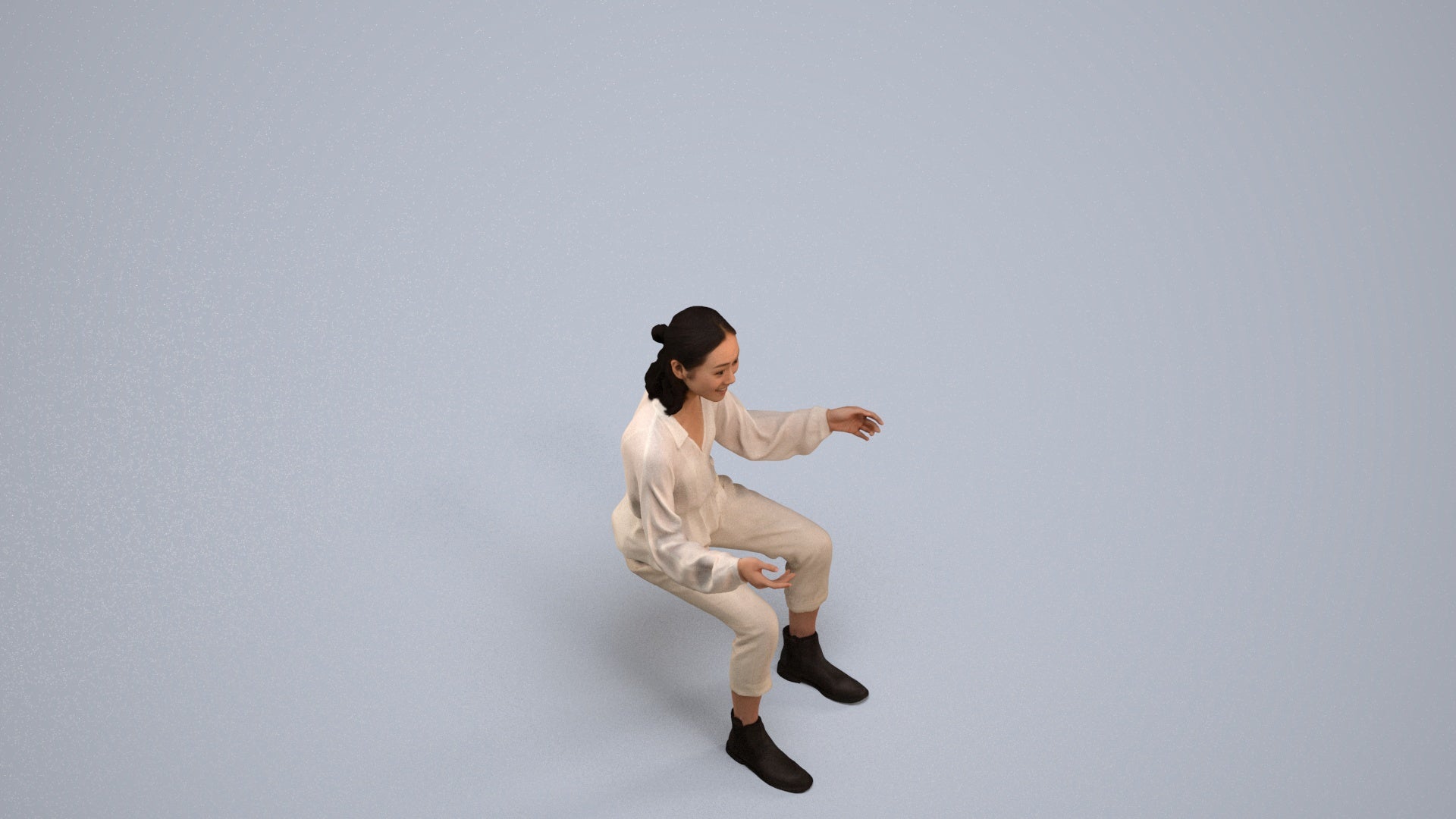 3D scanned woman sitting casual, photorealistic archviz people for Enscape and SketchUp, back view render