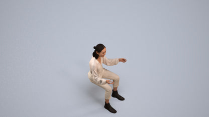 3D scanned woman sitting casual, photorealistic archviz people for Enscape and SketchUp, back view render