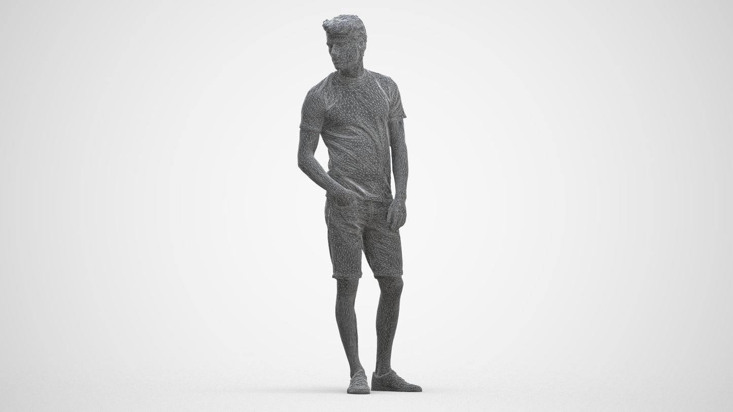 3D scanned man standing casual, photorealistic archviz people for Enscape and SketchUp, three-quarter front view render