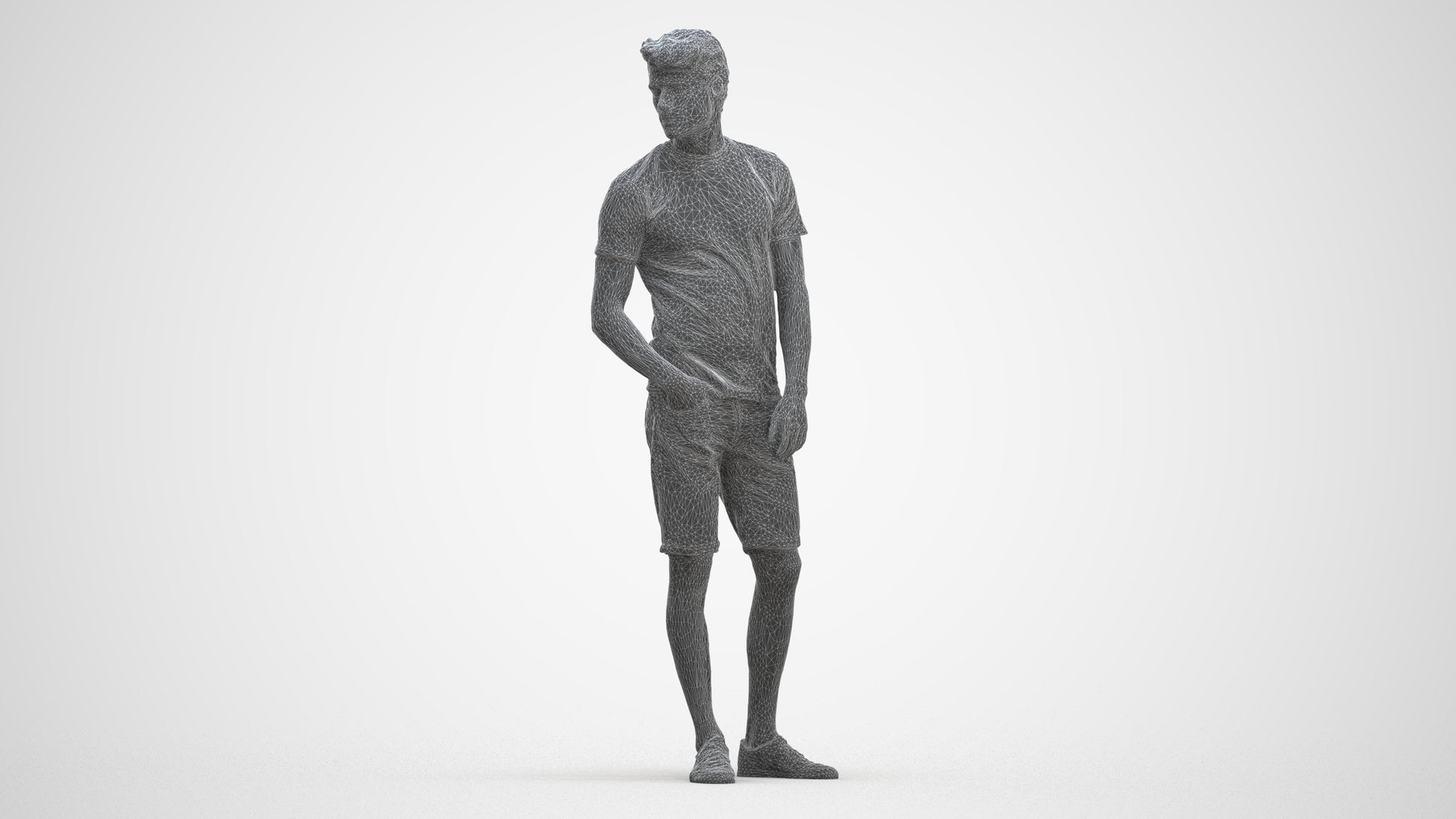 3D scanned man standing casual, photorealistic archviz people for Enscape and SketchUp, three-quarter front view render