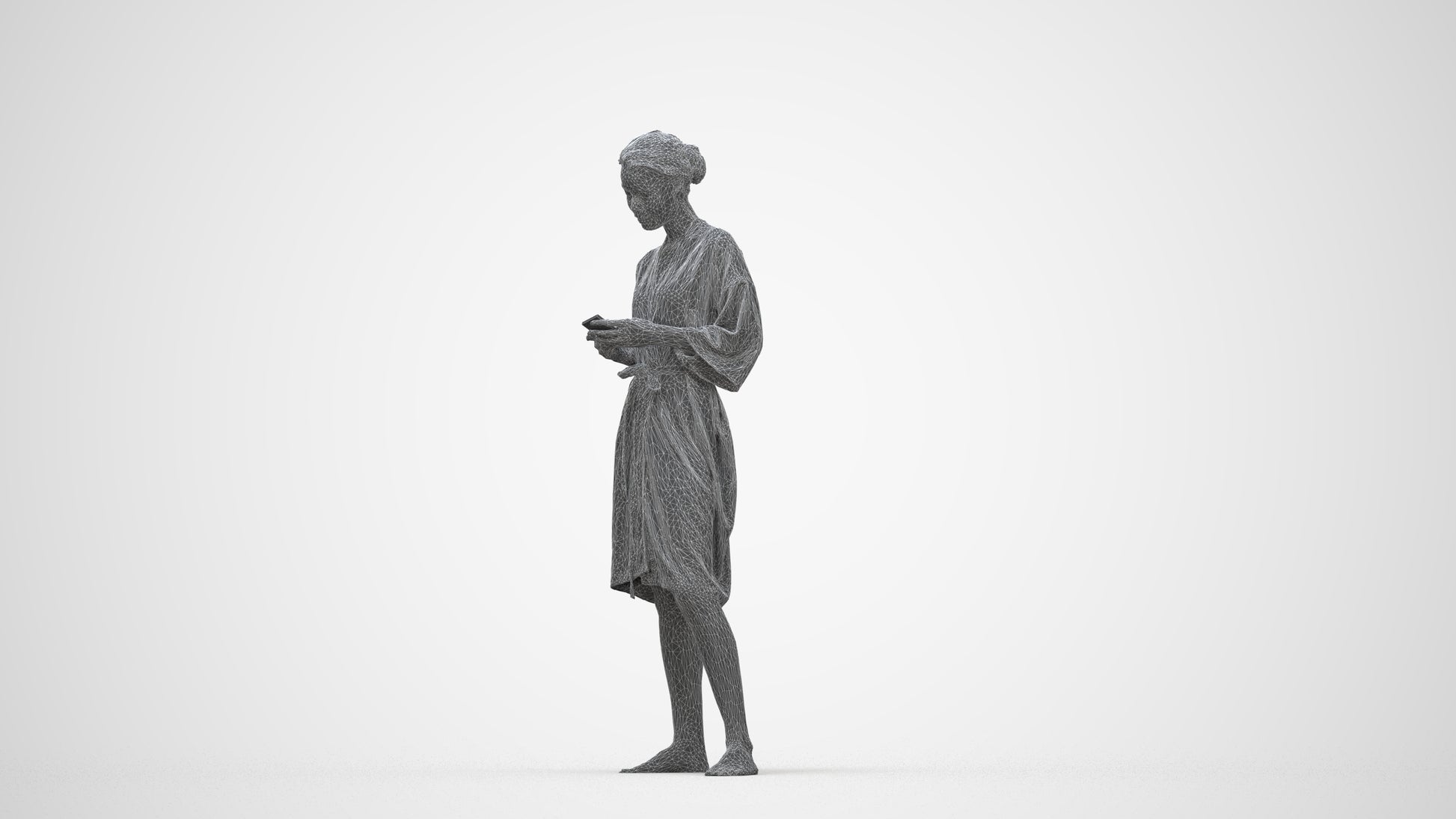 realistic 3D woman casual bathroom, scanned archviz people for Blender and 3ds Max, wireframe back view
