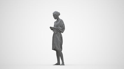 realistic 3D woman casual bathroom, scanned archviz people for Blender and 3ds Max, wireframe back view