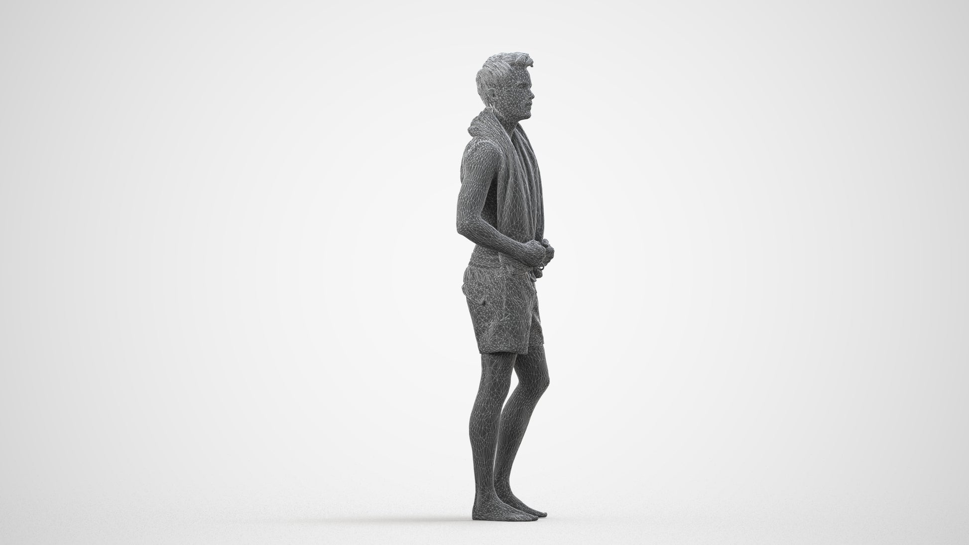 realistic 3D man sport pool, scanned archviz people for Blender and 3ds Max, wireframe side view
