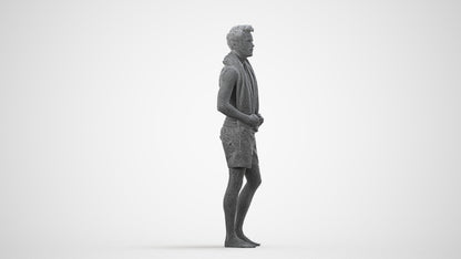 realistic 3D man sport pool, scanned archviz people for Blender and 3ds Max, wireframe side view