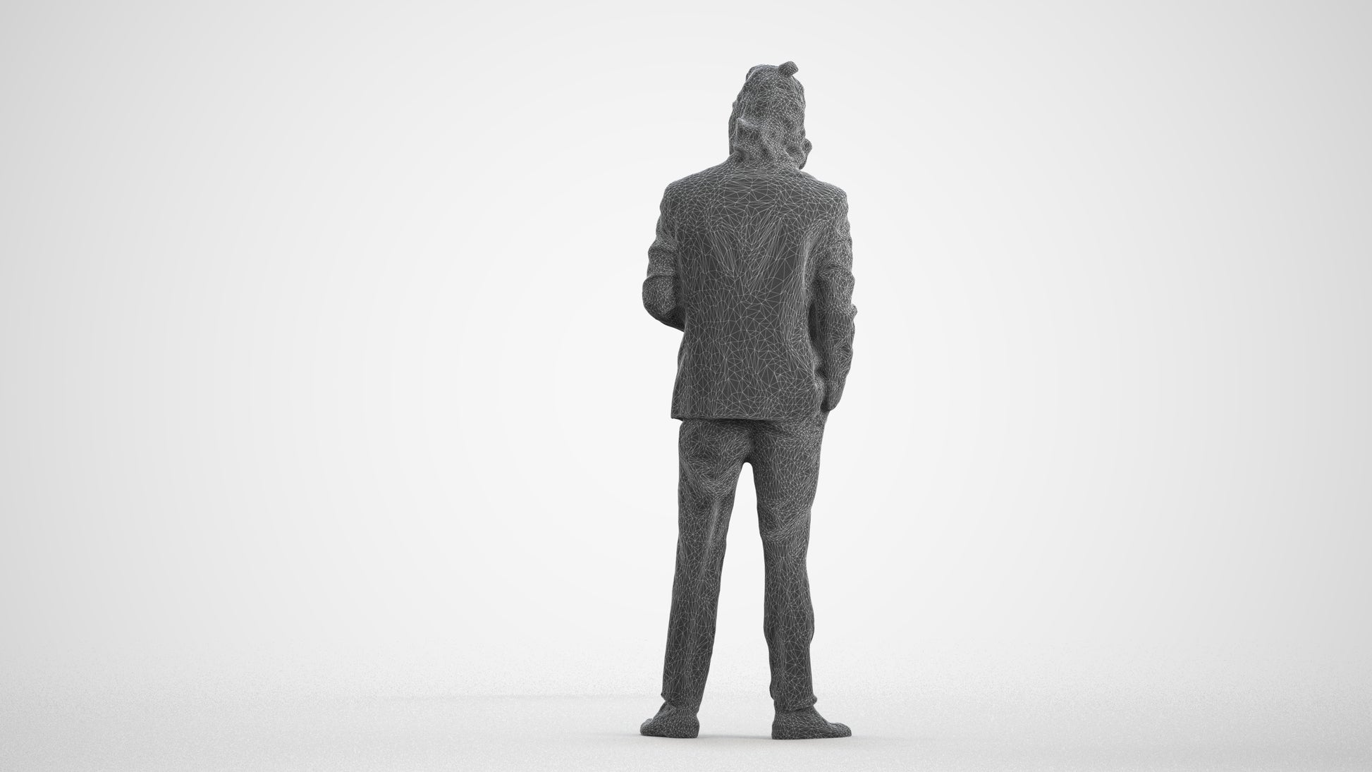 3D human model man formal formalaffairs, photogrammetry scanned person for archviz, wireframe front view