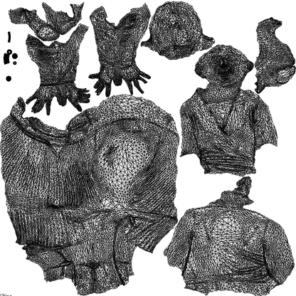 3D scanned woman sitting casual, photorealistic archviz people for Enscape and SketchUp, wireframe top-down view
