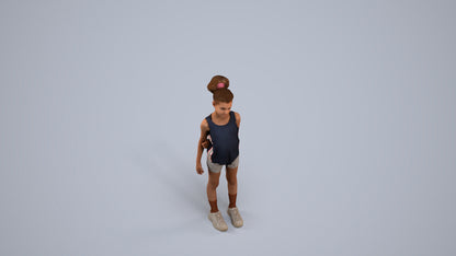 3D human model girl sport kids, photogrammetry scanned person for archviz, back view render