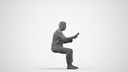 realistic 3D man casual sitting, scanned archviz people for Blender and 3ds Max, wireframe side view
