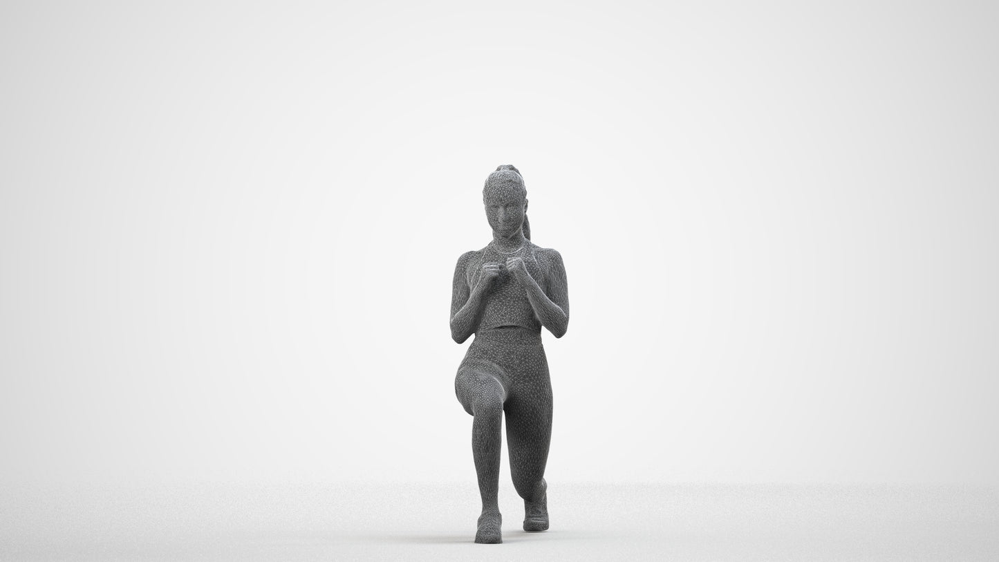 scanned 3D woman sport, photogrammetry people for Enscape and V-Ray, wireframe side view
