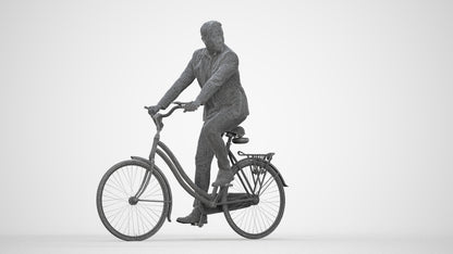 3D human model man business cycling, photogrammetry scanned person for archviz, wireframe back view