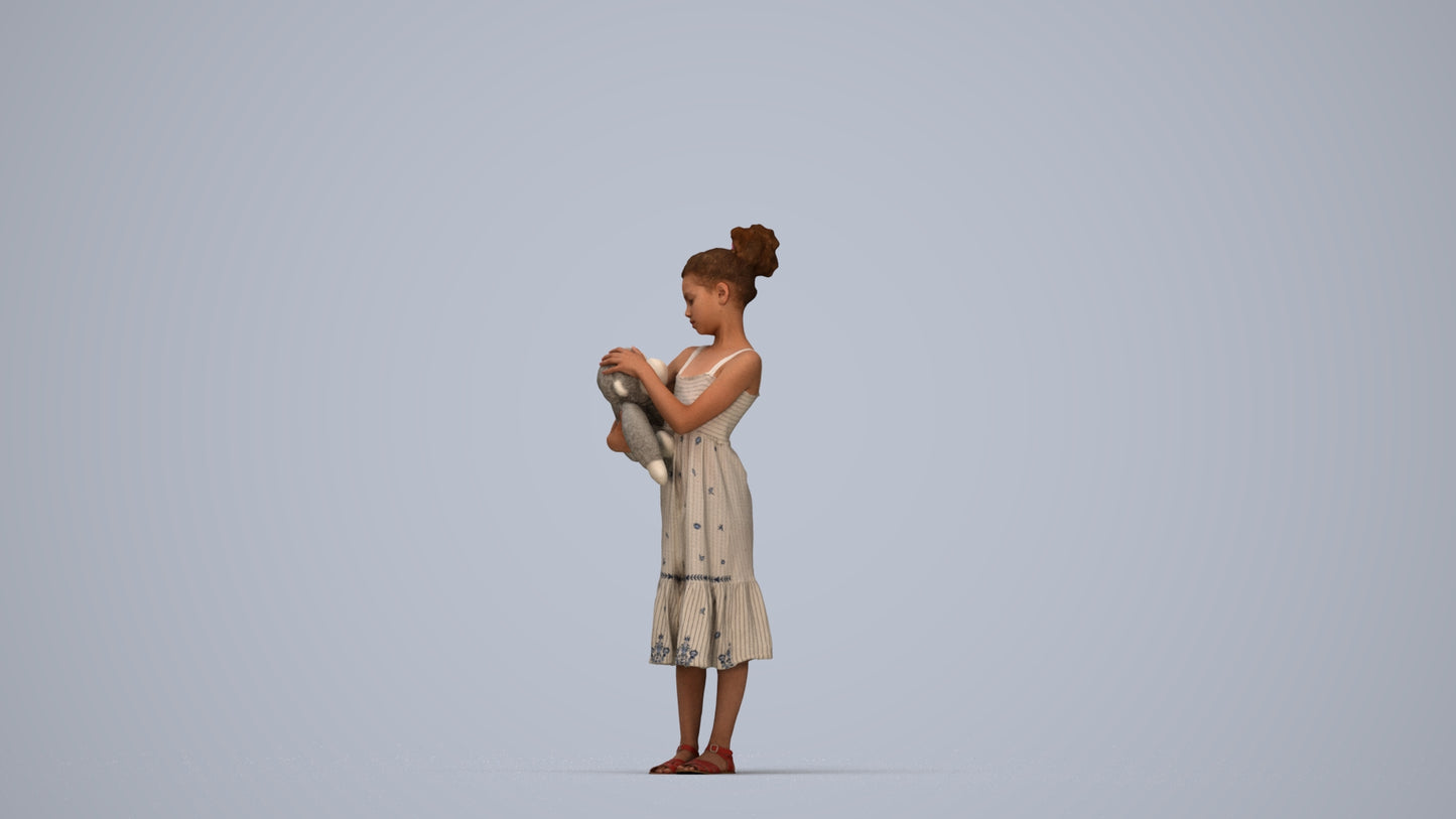 realistic 3D girl casual kids, scanned archviz people for Blender and 3ds Max, top-down view render