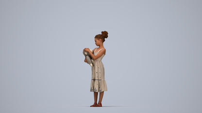 realistic 3D girl casual kids, scanned archviz people for Blender and 3ds Max, top-down view render