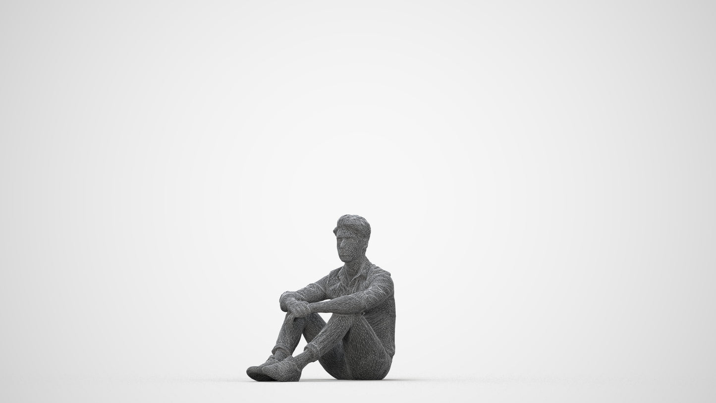 scanned 3D man casual mix, photogrammetry people for Enscape and V-Ray, wireframe back view