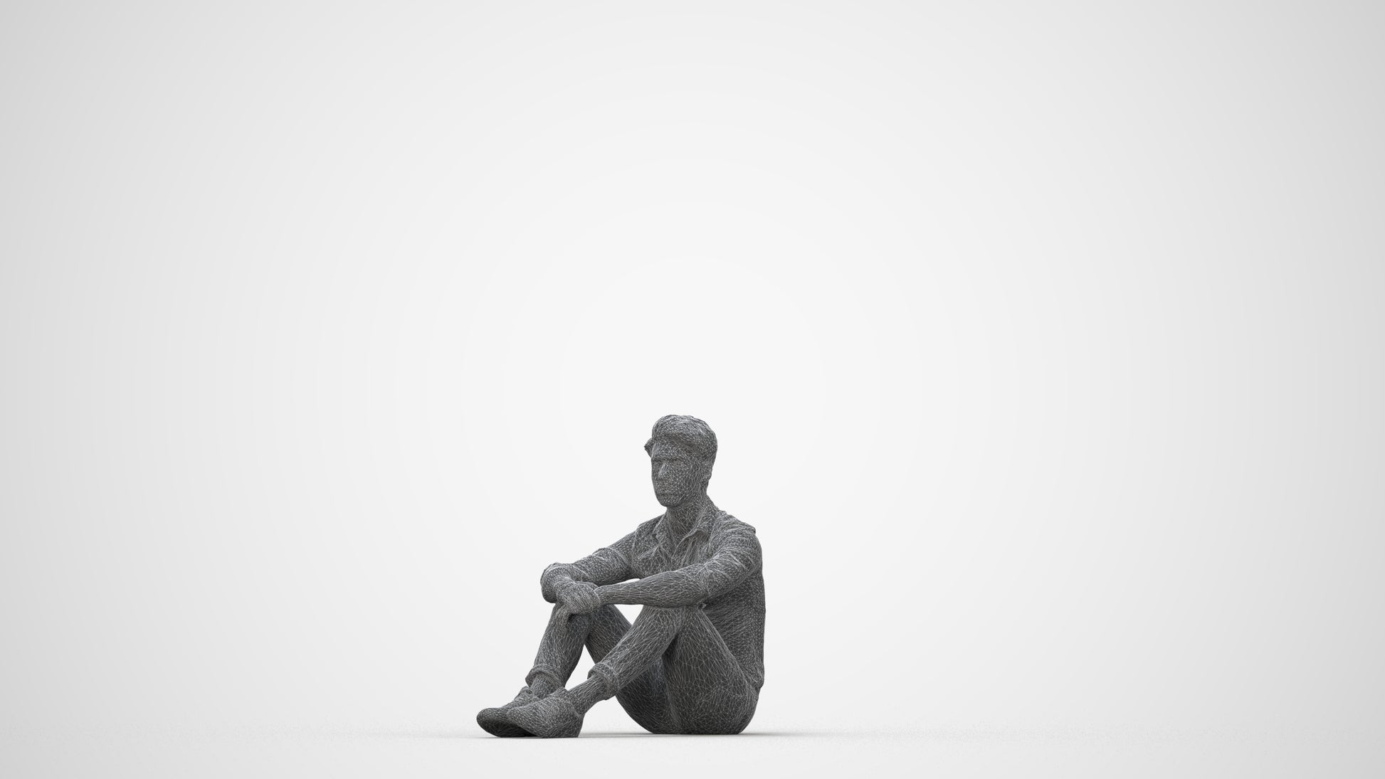 scanned 3D man casual mix, photogrammetry people for Enscape and V-Ray, wireframe back view