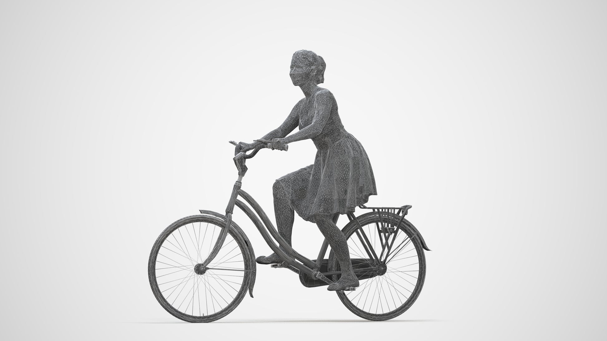realistic 3D human woman formal cycling, archviz people FBX OBJ for Blender, wireframe back view