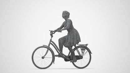 realistic 3D human woman formal cycling, archviz people FBX OBJ for Blender, wireframe back view