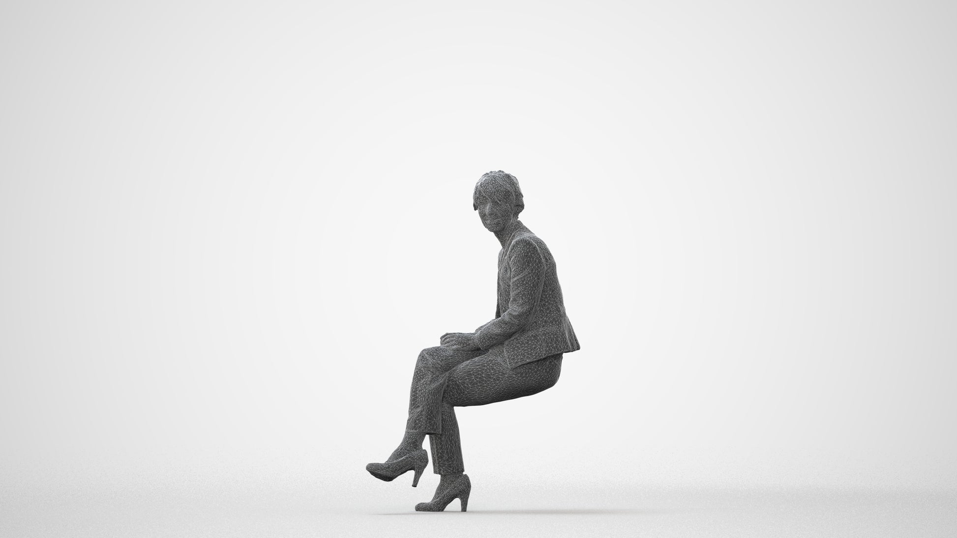 realistic 3D human senior woman business sitting, archviz people FBX OBJ for Blender, square thumbnail