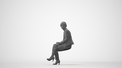 realistic 3D human senior woman business sitting, archviz people FBX OBJ for Blender, square thumbnail
