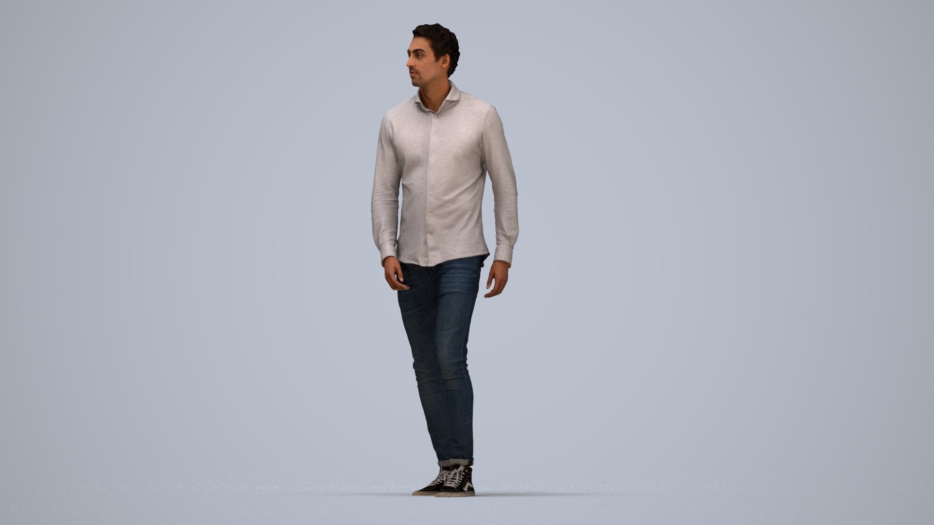 realistic 3D man casual walking, scanned archviz people for Blender and 3ds Max, top-down view render