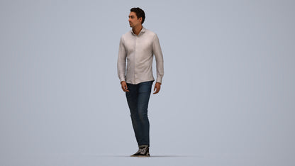 realistic 3D man casual walking, scanned archviz people for Blender and 3ds Max, top-down view render