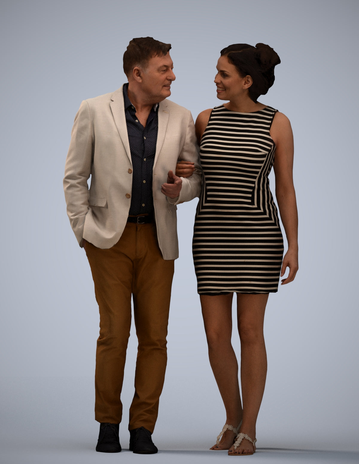 realistic 3D people woman casual couple, render-ready for V-Ray and Corona, FBX OBJ