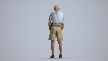 photogrammetry 3D senior man casual standing, realistic human model archviz FBX, front view render