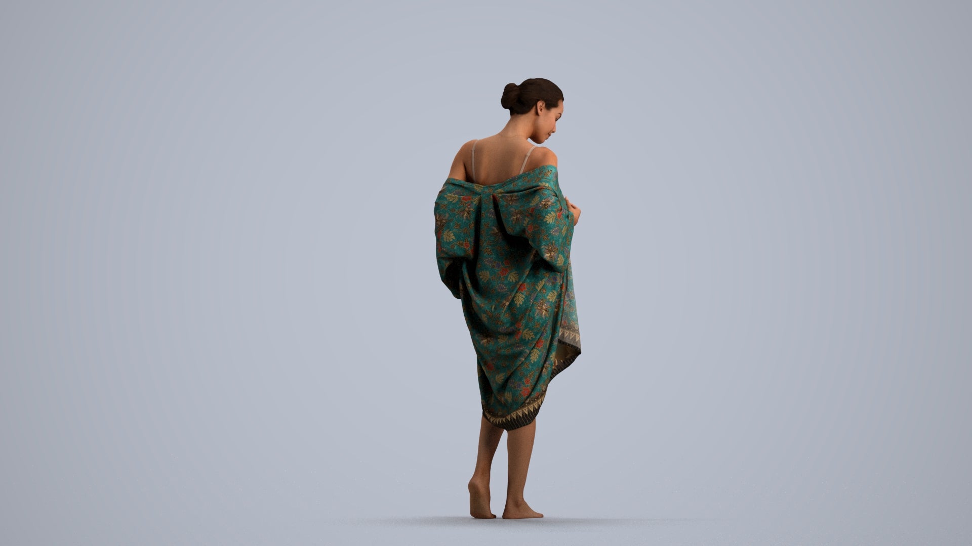 photogrammetry 3D woman bathroom, realistic human model archviz FBX, front view render