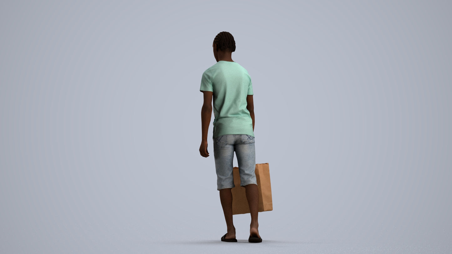 3D scanned boy shopping casual, photorealistic archviz people for Enscape and SketchUp, front view render