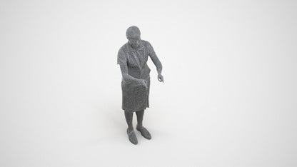 photogrammetry 3D woman hospitality, realistic human model archviz FBX, wireframe three-quarter view