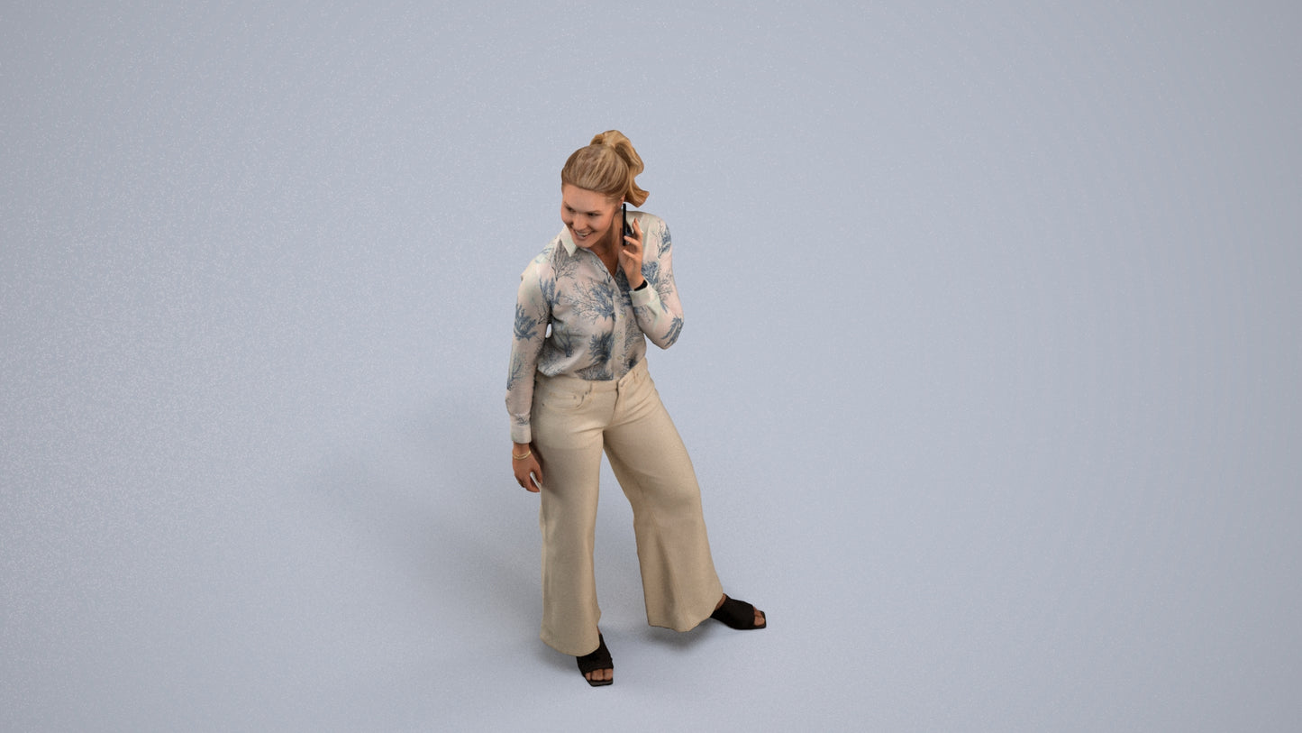 3D people model woman casual standing, scanned human for 3ds Max rendering, back view render
