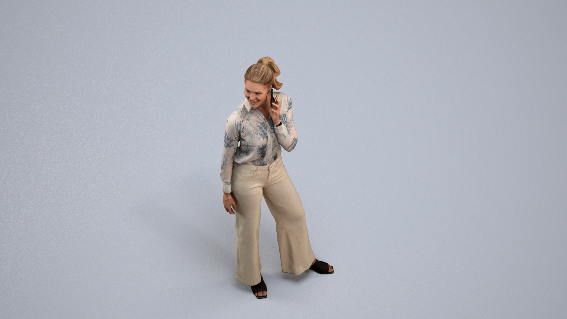3D people model woman casual standing, scanned human for 3ds Max rendering, back view render