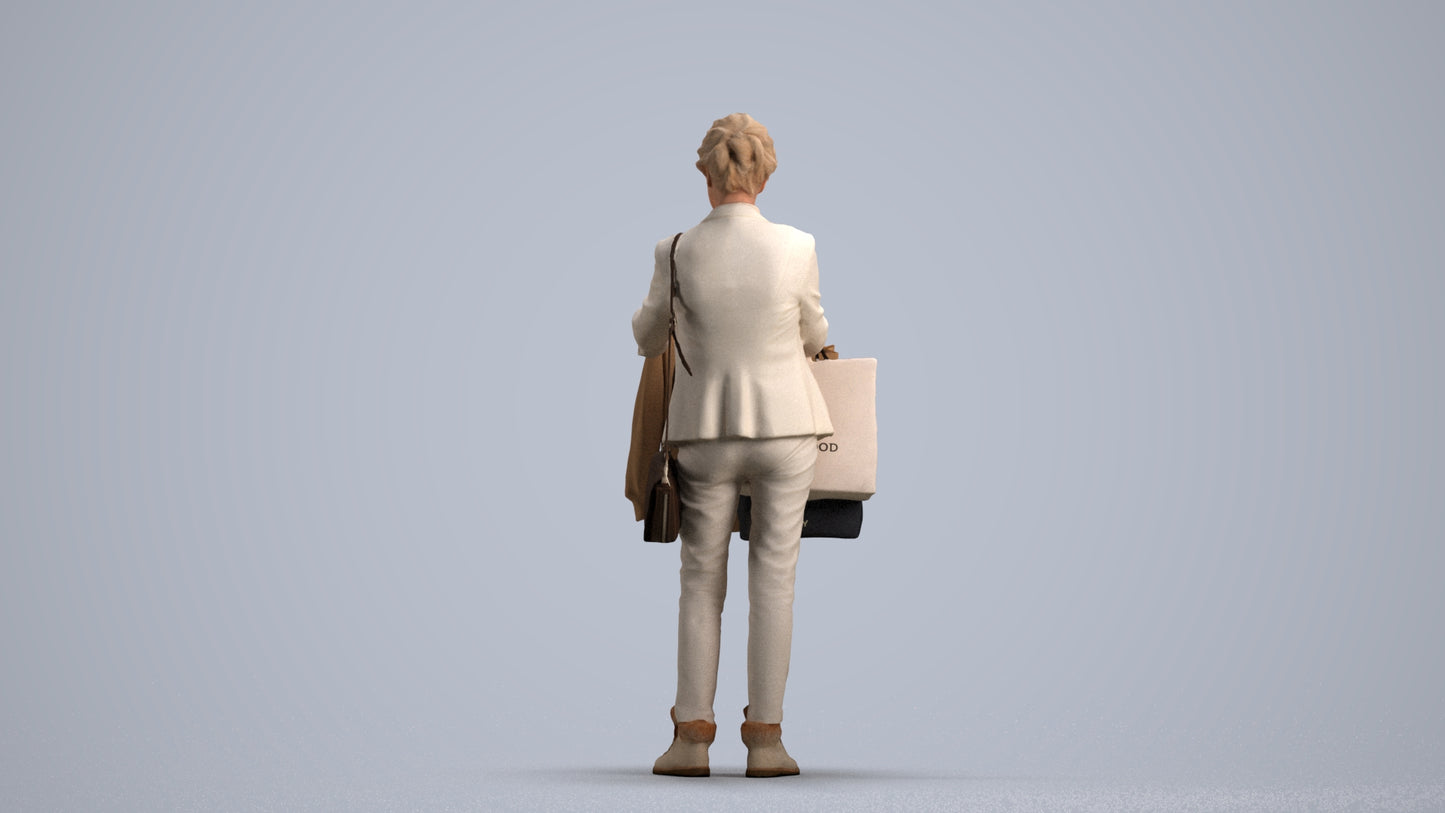 photogrammetry 3D senior woman business shopping, realistic human model archviz FBX, front view render