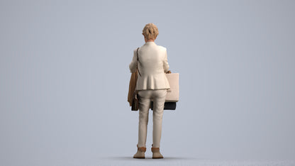 photogrammetry 3D senior woman business shopping, realistic human model archviz FBX, front view render