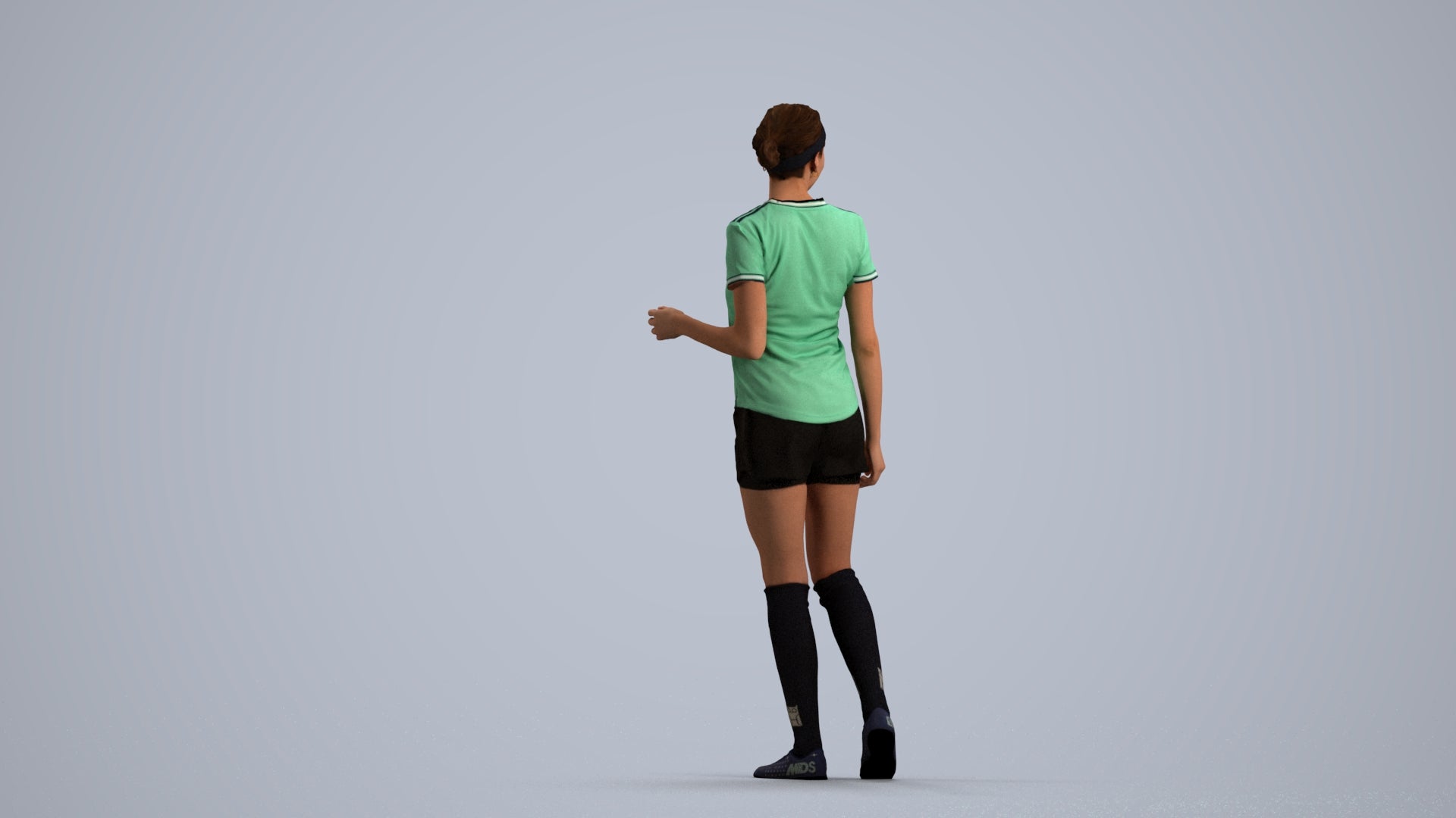 3D human model woman sport, photogrammetry scanned person for archviz, front view render