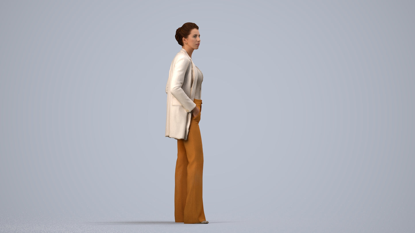 3D people model woman business standing, scanned human for 3ds Max rendering, side view render