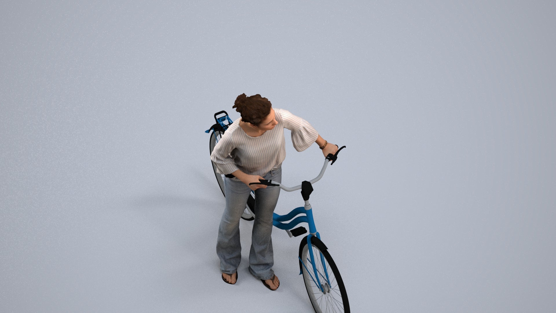 realistic 3D people woman casual cycling, render-ready for V-Ray and Corona, FBX OBJ, back view render