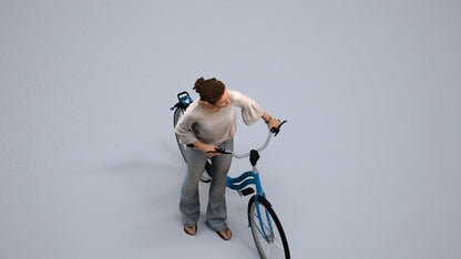 realistic 3D people woman casual cycling, render-ready for V-Ray and Corona, FBX OBJ, back view render