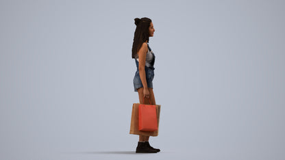 photogrammetry 3D woman casual shopping, realistic human model archviz FBX, side view render