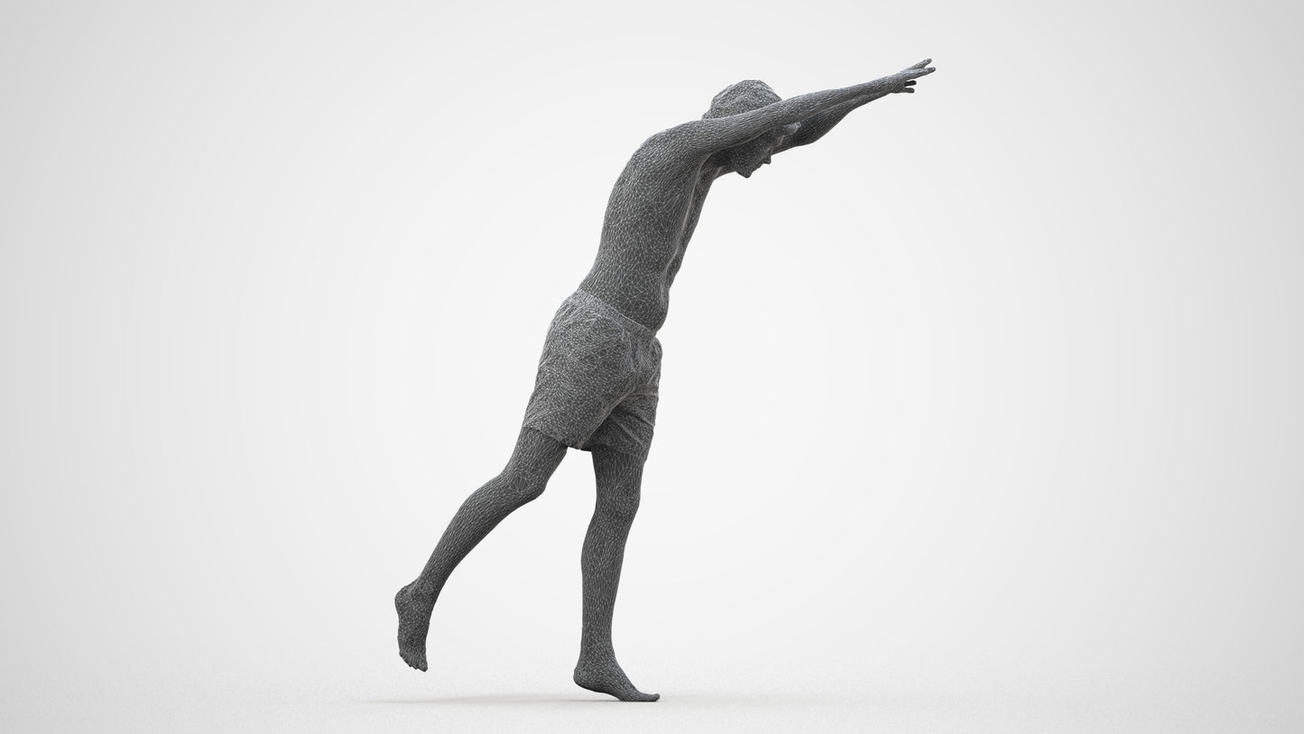 3D people model man pool, scanned human for 3ds Max rendering, wireframe side view