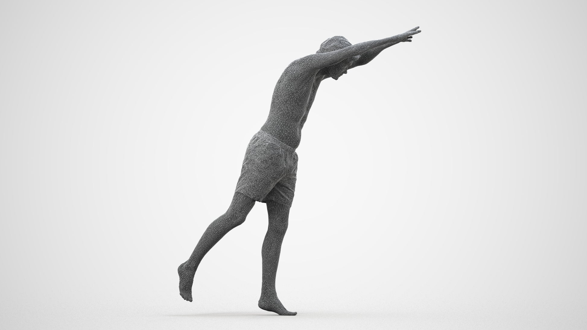 3D people model man pool, scanned human for 3ds Max rendering, wireframe side view