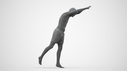 3D people model man pool, scanned human for 3ds Max rendering, wireframe side view