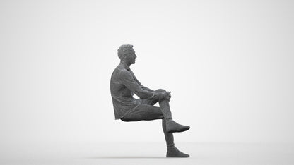 realistic 3D human man casual sitting, archviz people FBX OBJ for Blender, wireframe side view