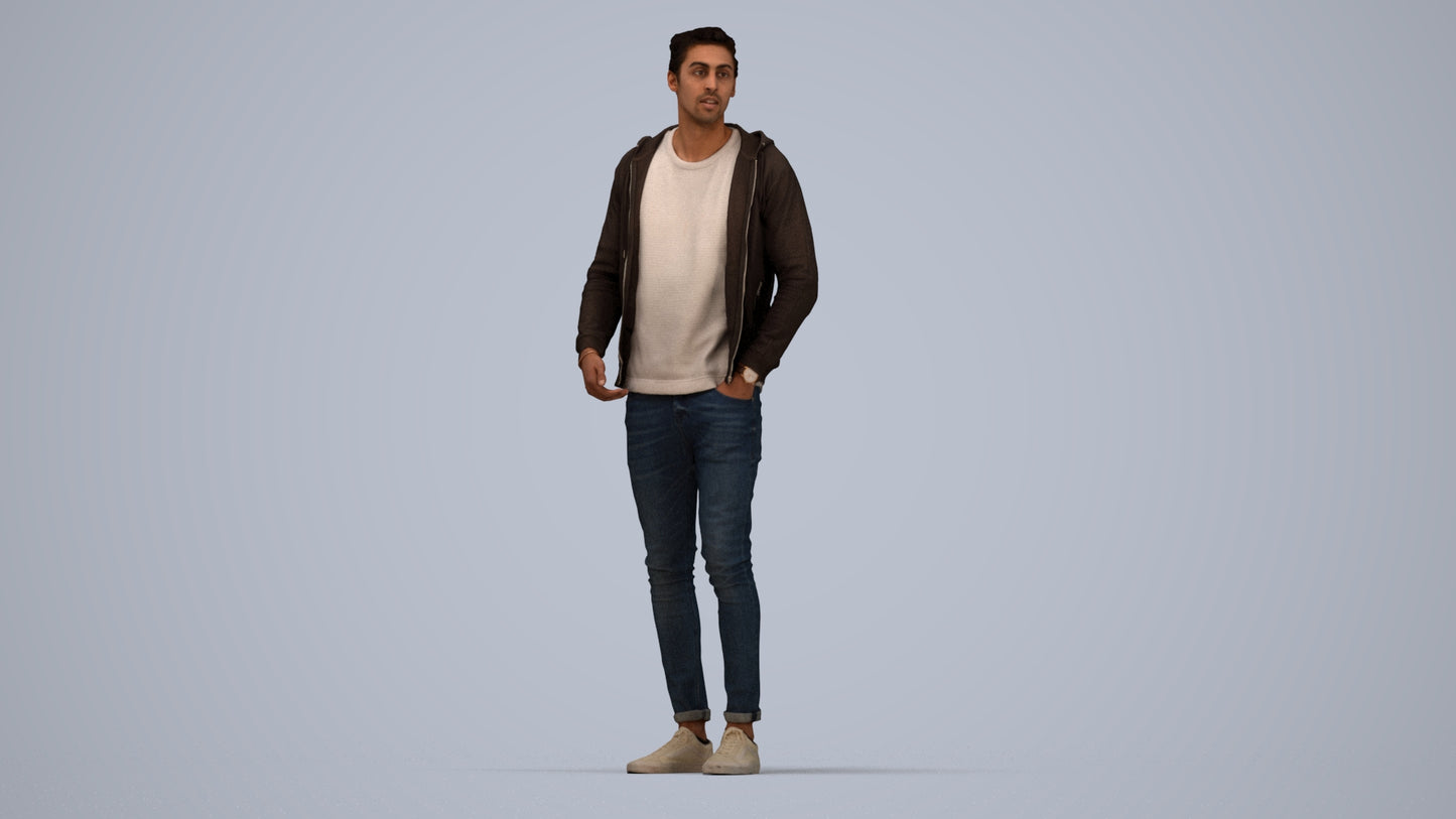 realistic 3D people man casual standing, render-ready for V-Ray and Corona, FBX OBJ, top-down view render