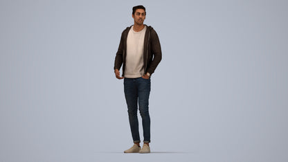 realistic 3D people man casual standing, render-ready for V-Ray and Corona, FBX OBJ, top-down view render