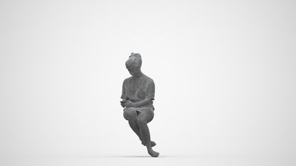 realistic 3D woman casual sitting, scanned archviz people for Blender and 3ds Max, wireframe back view