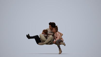 realistic 3D girl casual kids, scanned archviz people for Blender and 3ds Max, top-down view render