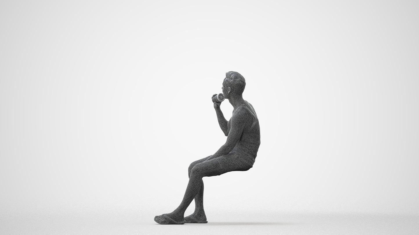 scanned 3D man casual sitting, photogrammetry people for Enscape and V-Ray, square thumbnail