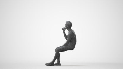 scanned 3D man casual sitting, photogrammetry people for Enscape and V-Ray, square thumbnail
